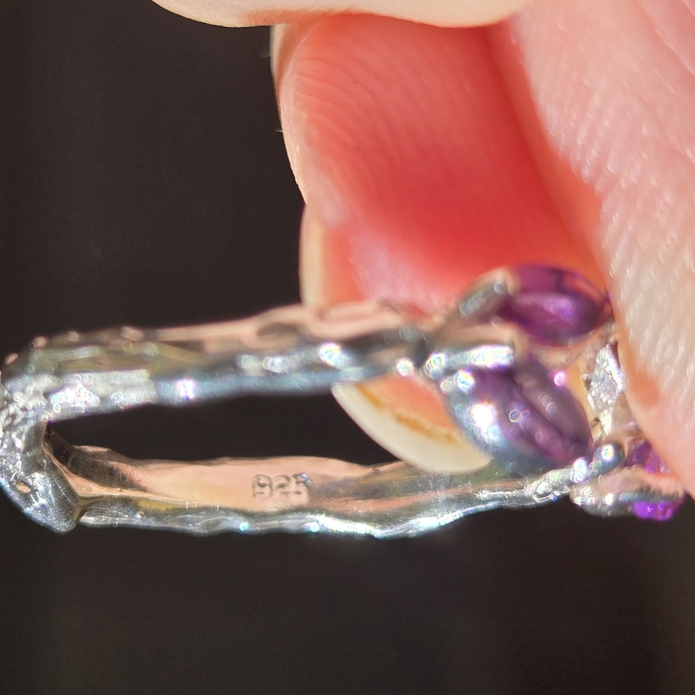 Amethyst Natural Sterling Ring Sz7 Adjustable - Picture 6 of 6